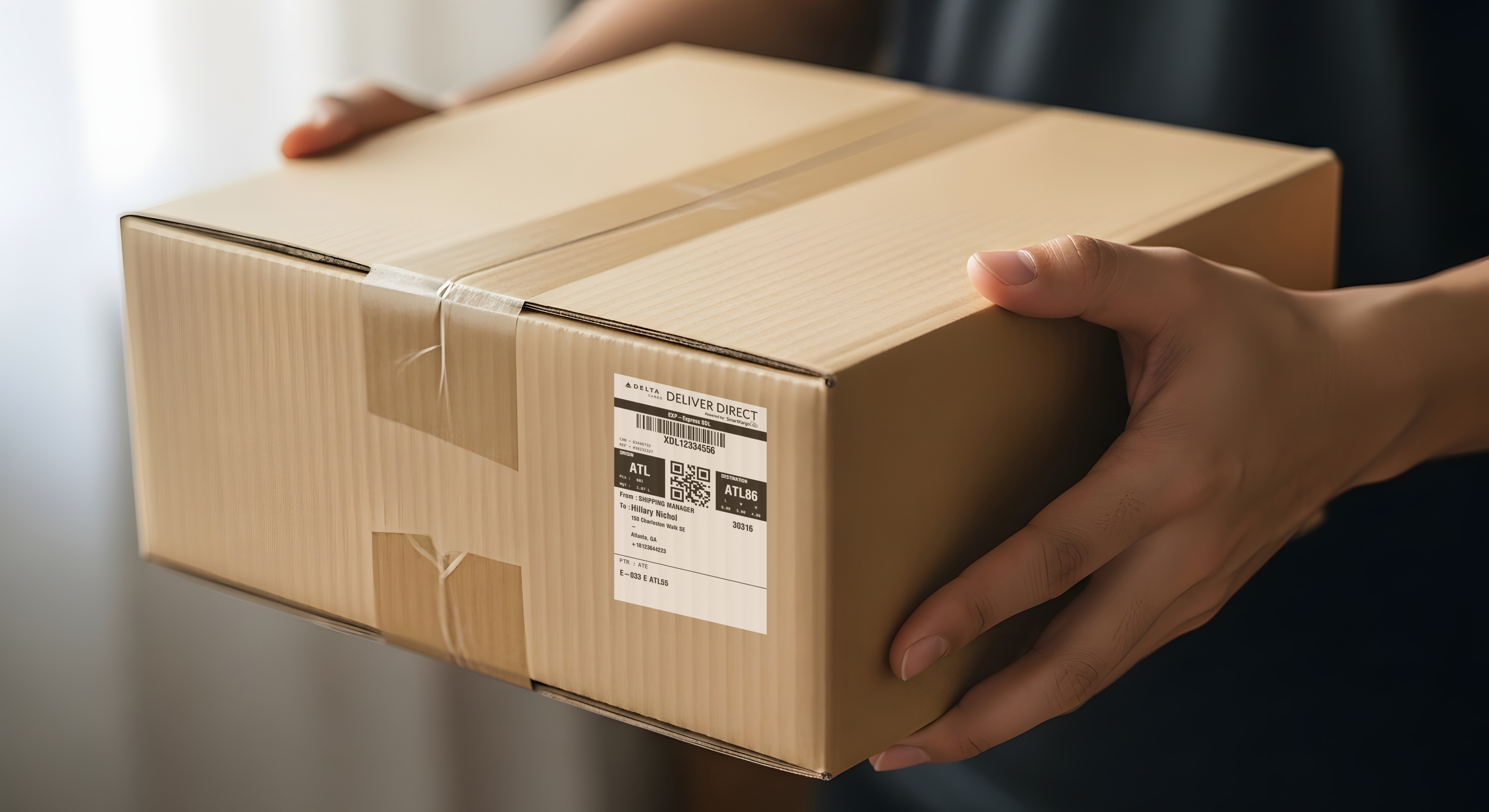 Small delivery parcel in hand at a doorstep illustrating DeliverDirect fast and reliable delivery service